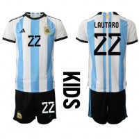 Argentinien Lautaro Martinez #22 Fußballbekleidung Heimtrikot Kinder WM 2022 Kurzarm (+ kurze hosen)